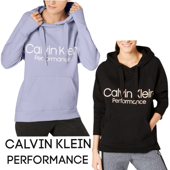 Calvin Klein Performance Logo Fleece Hoodie w/ Thumbholes Black  M & Violet Lg - Picture 1 of 16